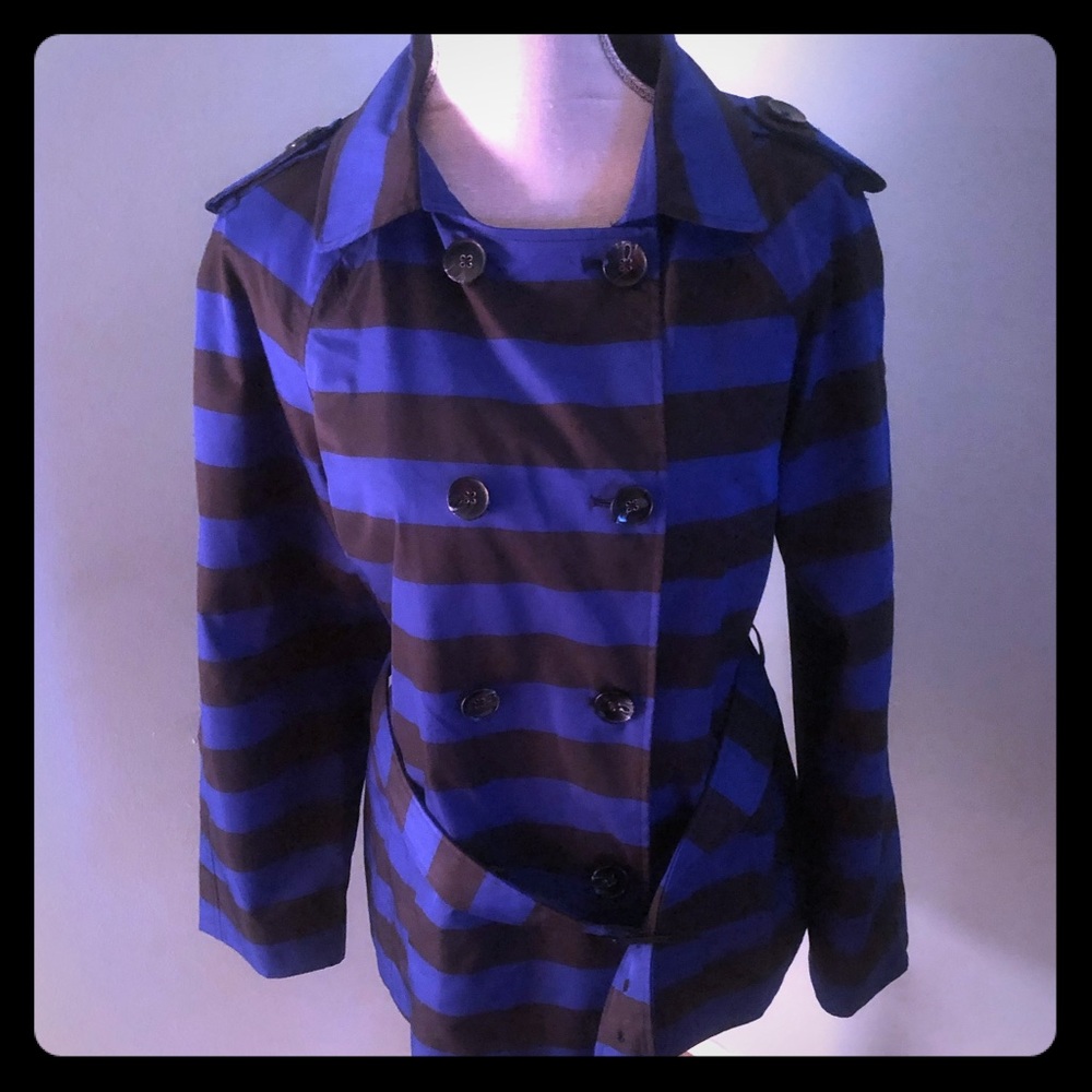 Black and Colbolt Blue Striped Peacoat
